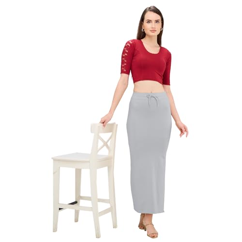 Image of DESI GIRL Cotton Lycra Stretchable Saree Shapewear Petticoat for Plus Size with Drawstring for Women | Fishcut Saree Petticoat with Side Slit for Easy Movement | Saree Shaper | Long inskirt