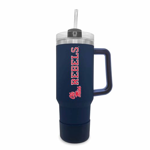 Image of Campus Colors College & University 40 oz Travel Tumbler With Handle - Dual Option Lid With Straw - Vacuum Insulated Stainless Steel (Ole Miss Rebels - Navy)