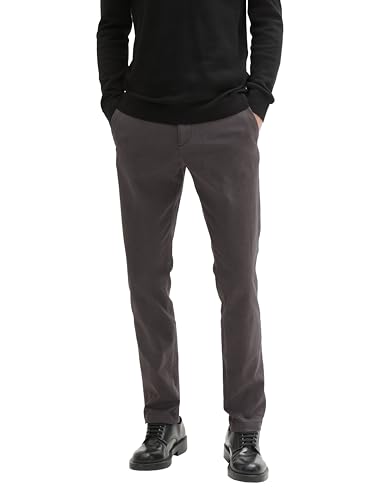 TOM TAILOR Herren Slim Fit Chino Hose aus Stretch Piqué mit Gürtel, 36160 - Grey Black Zig Zag Structure, 36/34 – Ansicht 1