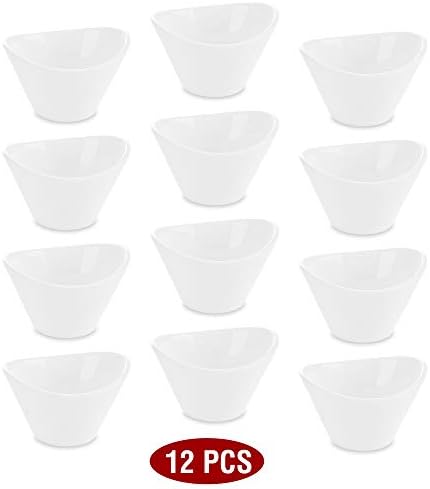 MALACASA, Series Ramekin, 12-Piece 2.6" Ivory White Porcelain Mini Snack Dessert Bowls China Ceramic Cream White Dishes (6.5 * 5.2 * 5cm)