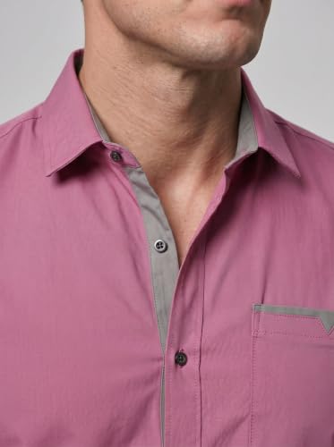 Image of Men's Cotton Blend Shirt with Solid Long Sleeves Spread Coller Neck Regular Fit Single Chest Pocket and Standard Length | Cotton Casual Shirt for Man