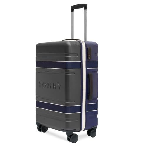 Image of Tommy Hilfiger Hard Luggage Set of 3 (Small, Mid and Large) Las-Vegas - Grey & Navy | Check-in Trolley Bags with TSA Lock | 360 Spinner Wheels | Telescopic Handle | Hardshell PC Suitcase