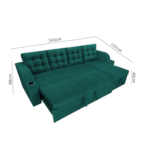 Image of Casaliving Grance LHS 6 Seater Corner Sofa Cum Bed for Living Room (Pine Fabric) Premium Fabric Sofa Set