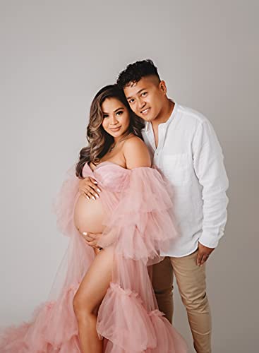 Tianzhihe Maternity Robe Dressing Gown Photoshoot Beach Coverup Sheer Long Bridal Lingerie Puffy Wedding Scraf Mustard Yellow Large-X Large #TOP3