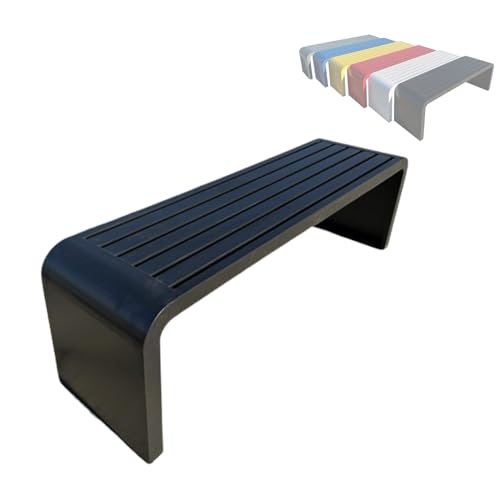 Banco de jardín moderno resistente a la intemperie, sin respaldo, elegante asiento de patio para 2-3 personas para uso en interiores y exteriores, diseño negro simple y cómodo