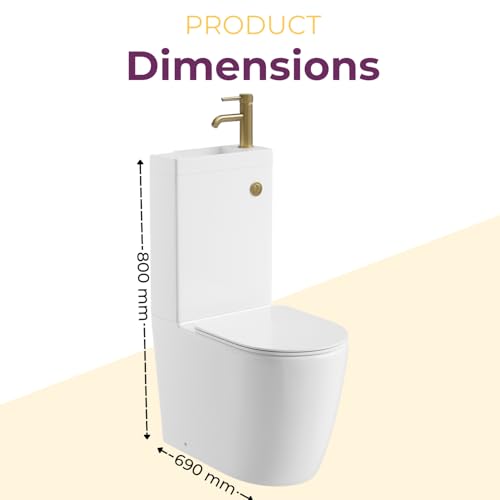 Go Bathrooms 2 in 1 Toilet & Sink Includes Gold Tap with Waste Cistern Button & Soft Close Toilet Seat Two Piece Ceramic Rimless Toilet & Basin Space Saver