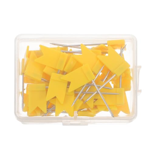 Zerodeko 50 Chinchetas de Mapa de Plástico y Hierro Color Amarillo para Proyectos y Manualidades Banderitas Decorativas y Experiencia Creativa