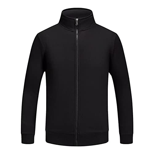 Mens Regular Athletic Full-Zip Sweatshirts Fall Winter Long Sleeve Soft Fleece Jacket Colorfast Comfortable Warm Outerwear (Black,Large)