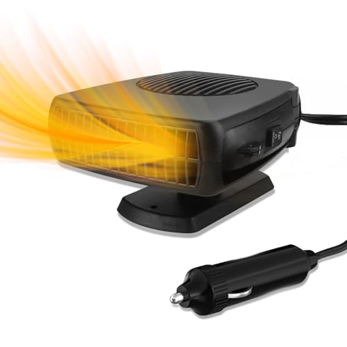 Termoventilatore Auto 12V: 200W Riscaldatore e Ventilatore Portatile, Stufetta per Auto con Base Girevole 360° Riscaldamento Rapido Sbrinatore per Parabrezza con Accendisigari per Auto, Bus, Taxi, SUV