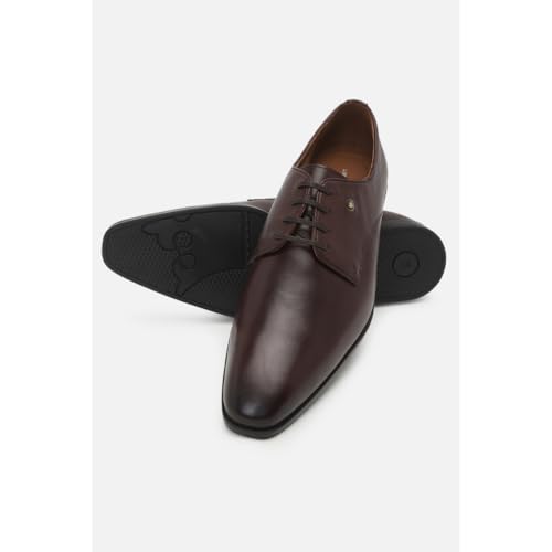 Image of Louis Philippe Men Premium Leather Breathable Lining Material Anti Slip with Heel TPR Sole Formal Derby Shoes
