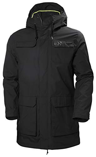 Helly Hansen Men's Captains Waterproof Windproof Hooded Rain Parka Jacket, Black, Medium
