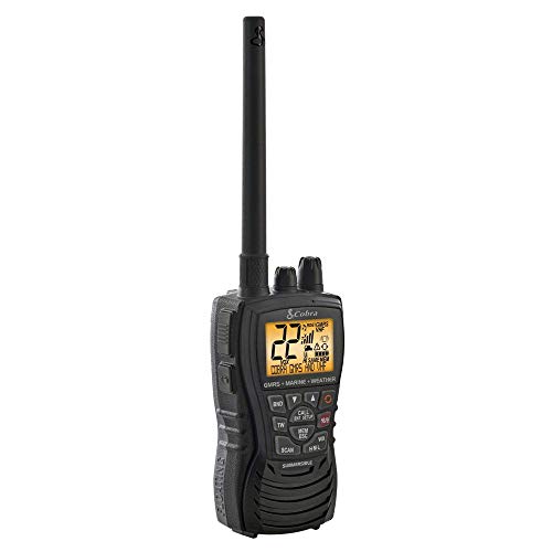 Cobra MR HH450 DUAL Handheld Floating VHF Radio – 6 Watt, All-Terrain, Submersible, Noise Cancelling Mic, Backlit LCD Display, Memory Scan, Black