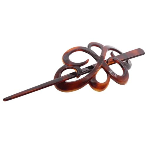 Parcelona French Wide Flower Tortoise Shell Brown Bun or Ponytail Bun Holder Hair Slider Pin Thru Clip with Stick
