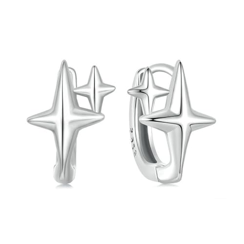 Star Hoop Earrings para Mujeres niñas 925 Plata de Ley cumpleaños Boda día de San Valentín de Navidad Regalos para su Madre Joyas para Novias,Plata