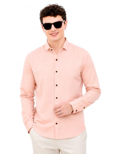 Image of Zilcon Linen Shirts for Men Casual Button Down Long Sleeve Shirt Solid Summer Beach Hawaiian Shirts