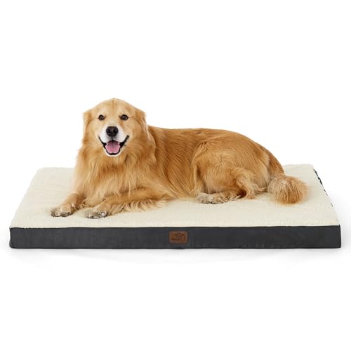 Bedsure Cama Perro Extra Grande Ortopédica - Colchón Perro Lavable XL, Desenfundable con Espuma De Caja De Huevos, 112x81x7.6 cm, Gris