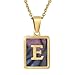 Damen Gold Quadratisch Edelstahl Farbe Shell Alphabet Halskette Titan Stahl 26 Kapital Initialen A-Z Anhänger Halskette Mädchen Kettenschmuck (Farbe-E)