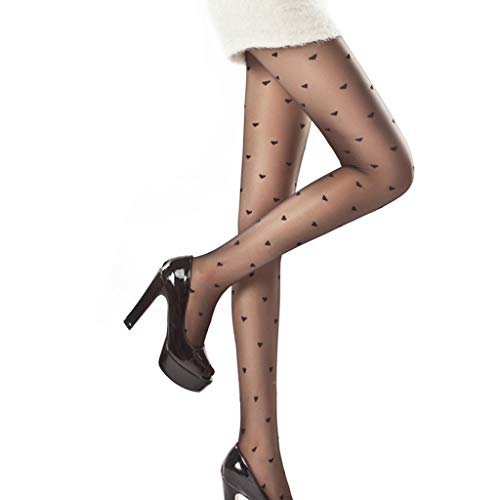 Soft Warm Hosiery, Womens Heart Print Pantyhose See-Through Tights Stockings Mesh Party Lingerie