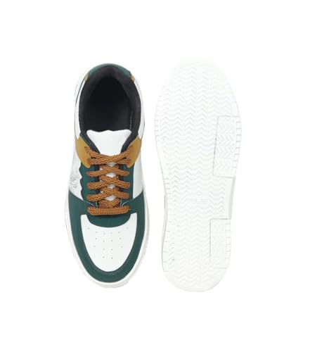Image of Men's Sneakers, White and Green, Lace-Up, Dragon Print, Low-Top Casual Shoes