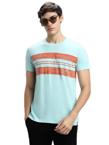 Image of Dennis Lingo Men's Light Blue Cotton Crew Neck Tshirt, Regular Fit Half Sleeve