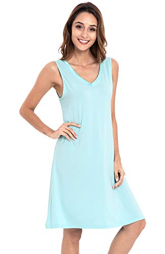 Image of GYS Cooling Bamboo Viscose Nightgowns for Women, Lightweight Sleeveless V Neck Sleep Shirt for Hot Sleepers, Soft Night dress