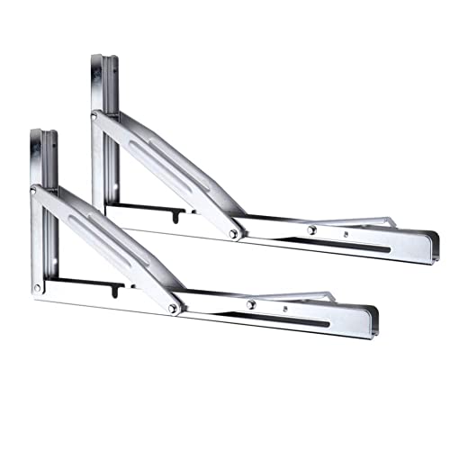 12 Inch Folding Shelf Brackets, Stainless Steel Collapsible L Angle