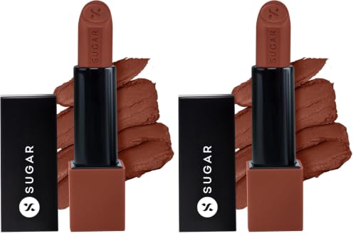 Image of SUGAR Cosmetics Glide Peptide Serum Lipstick with Hyaluronic Acid & Vitamin E | Velvet Matte Lipstick for Indian Skin | 1-Swipe Full Coverage | 4.2gm - 07 Tuscany Truffle (Pack of 2)