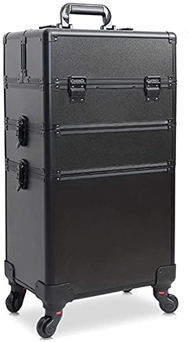 ADSON Professional Jumbo Vanity For Multi Function Artist Rolling Trolley Makeup Box Beauty Train Case Cosmetic Organizer (Full Black, 10 C)-image-47