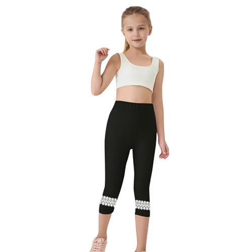 Girls Basic Leggings Toddler Kids Soft School Athletic Yoga Dance Leggings Capri Tights Stretch Cute Lace Patchwork3