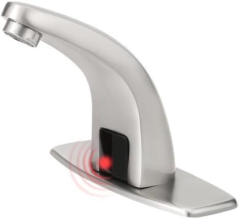 Touchless Bathroom Sink Faucet，Automatic Motion Sensor Faucets with 1 Hole Plate for Water Bath Commercial Lavatory Farmhouse, Brushed