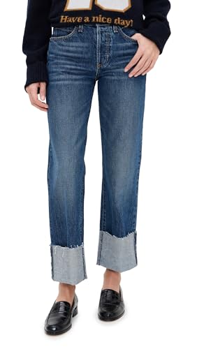 Women's Cuffed Mid Rise Straight Jeans
