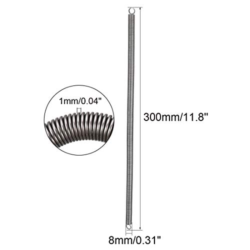 sourcing map 2 Stück Zugfeder 1 mm Drahtdurchmesser, 8 mm Außendurchmesser, 300 mm Freie Länge Federstahl Kleine Doppelhaken Zugfeder