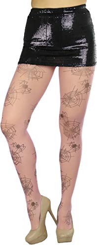 Image of ToBeInStyle Women's Spiderweb & Crawling Spider Print Hosiery Tights & Thigh High Stockings