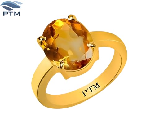 Image of PTM Panchdhatu (5 Metals) Sunehla (Citrine) 3.25 Ratti or 3 Cts to 10.25 Ratti or 9.35 Cts Astrological Gemstone 22 K Gold Plated Ring for Men & Women