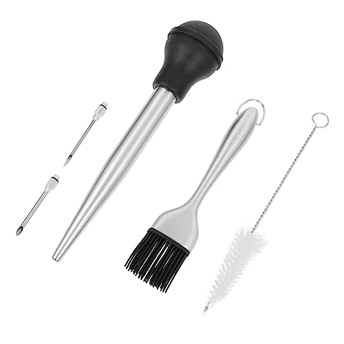 CONGARTENO 1set Stainless Steel Meat Injector Kit Includes Dual-needle Turkey Baster Cleaning Brush for Flavoring Pork Beef Fish Dishwasher Safe Kitchen Tool