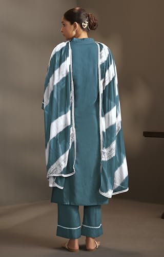 Image of DRESOUL Women Pure Cotton Schiffli Embroidered Kurta Set and Dupatta