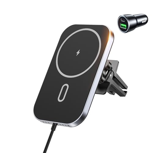 Image of Mukiya for MagSafe Car Mount Charger with Adapter, 360 Rotation Magnetic Wireless iPhone Car Charger for Air Vent, Compatible with iPhone 17 /16 /15 /14 /13 /12 Series, Gifts for Husband /Men