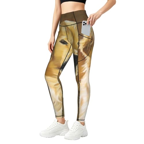 Leggings de yoga Golden Retriever para mujer con cintura alta y bolsillos prácticos