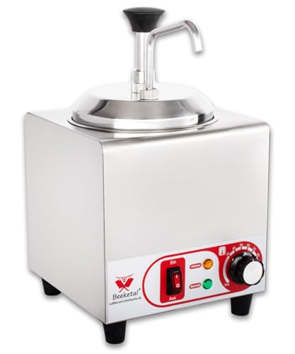 Beeketal Soßenspender ESP-1 aus Edelstahl | 1,8 Liter Saucenspender mit Pumpe | 600W Soßenwärmer für Gastronomie & Imbiss | Temperatur regelbar 30-110°C | Ideal für warme Soßen & Ketchup