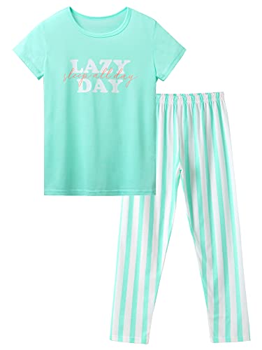 Jashe Girls Pajamas Top & Pants Green Stripe Size 12, Green Stripe (65% Cotton / 35% Polyester)