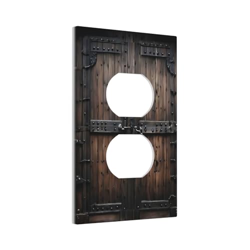 Decorative Outlet Covers Retro Brown Wood Barn Door Vintage Farmhouse 1 Gang Duplex Light Switch Cover Plate Wall Plates for Electrical Outlets Switchplate Faceplate