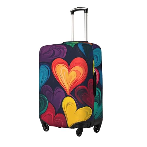 Colorful Love Hearts Elastic Travel Luggage Cover, Washable Spandex Suitcase Protector, Anti-Scratch Fits 18-32 Inch2