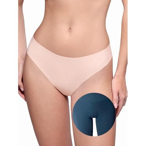 LUCKMEEY Cotton Thongs for Women Seamless Thongs for Women No Show Thong Panty Liners Workout G-String Thongs Underwear Ice Cream Medium