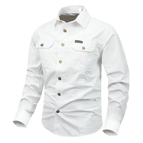 Chemise cargo homme en coton à manches longues avec 2 poches pour style militaire décontracté