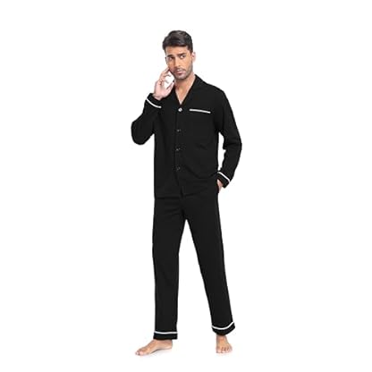 COLORFULLEAF Men's Pajamas Set Button Down Long Sleeve Sleepwear with Pockets(Black L) - Image 4