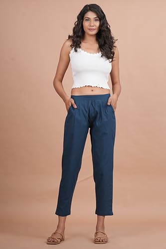 Image of Women's Cotton Ankle Fit Trouser Pants for Women & Girls | Women Regular Fit with Two Pocket Trouser for Office School Formal Casual Daily Use
