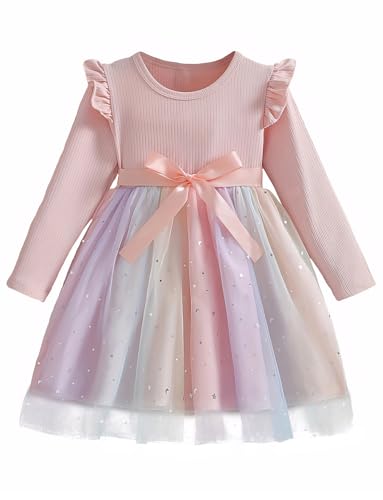 Fashion Design: Il design alla moda di questo vestito presenta dettagli in pizzo sulle spalle, creando un effetto stratificato che esalta la dolcezza e la vitalità della tua bambina. La gonna in tulle con strati sfumati offre un look trendy e affascinante, ideale per ogni occasione.