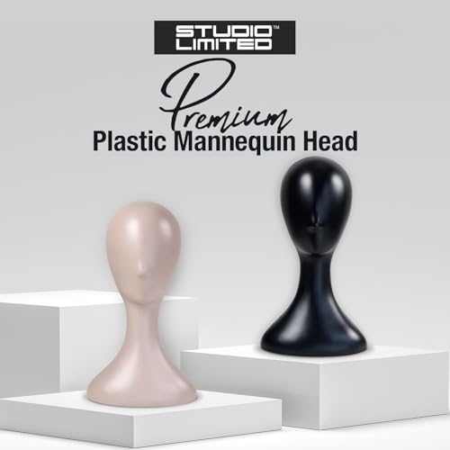 16 Inch Studio Limited Professional Plastic Mannequin Head Durable Wig Head Stand Torso Styling Making Display Holder with Jack for Wigs, Hat, Mask, Headdress (Nude 1 + 3 Pcs Wig Band Set)