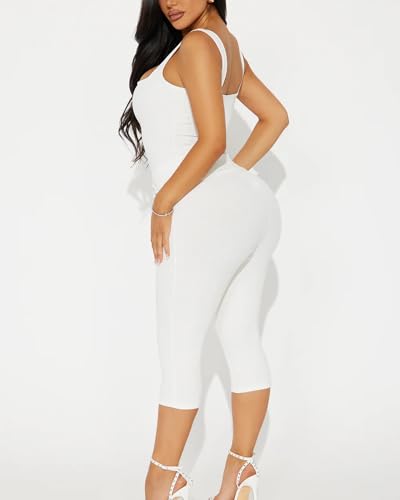 Image of 2 Piece Sets for Women Sexy Ribbed Crop Tops High Waist Bodycon Capri Pants Womens Summer Outfits Clubwear