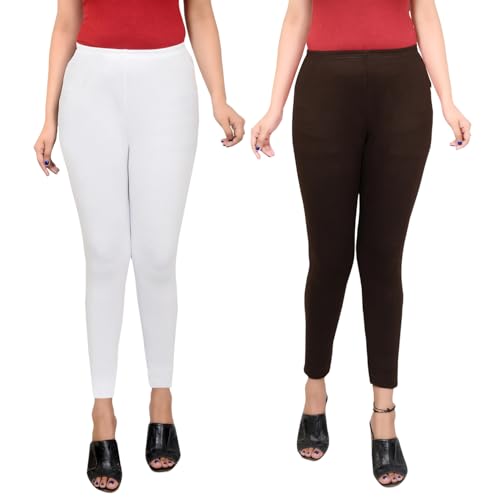 Image of Leggings for Women Ankle Length Combo Pack Black and White Cotton Stretch Comfortable Gym Yoga Pants Slim Fit Stylish Women Leggings